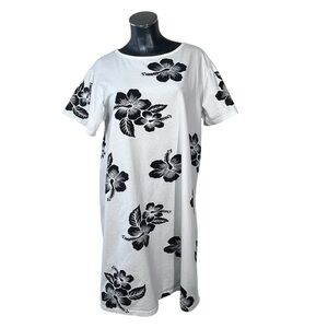 VINTAGE FAVANT Floral Hawaiian Short Sleeve Cotton Dress White & Black Size XXL